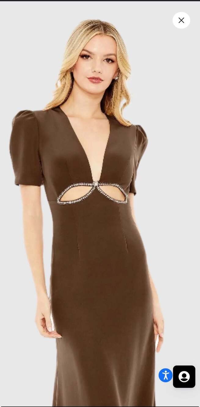 Ieena for Mac Duggal A2630 Espresso Cutout Rhinestone Gown Size 8